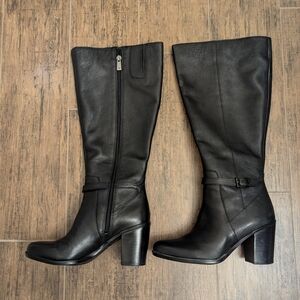 Naturalizer Kalina Boot Classic Wide Calf Black Leather Heeled Boots w/box
